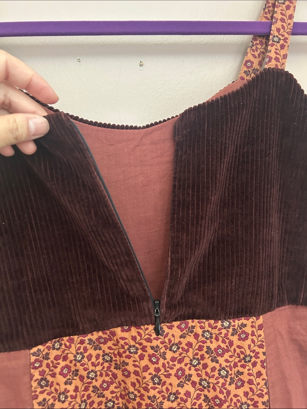 Vintage 90s Grunge Boho Corduroy Calico Patchwork Maxi Camisole Dress Size M - Picture 4 of 9